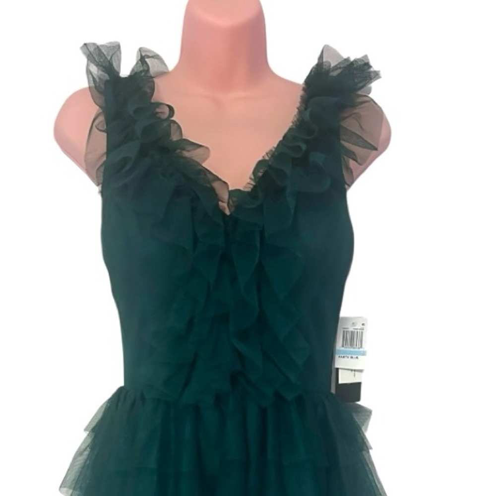 CITY STUDIO Juniors Tulle Mesh Ruffle Fairy Dark Green Cocktail Party Xmas Dress - Picture 9 of 16